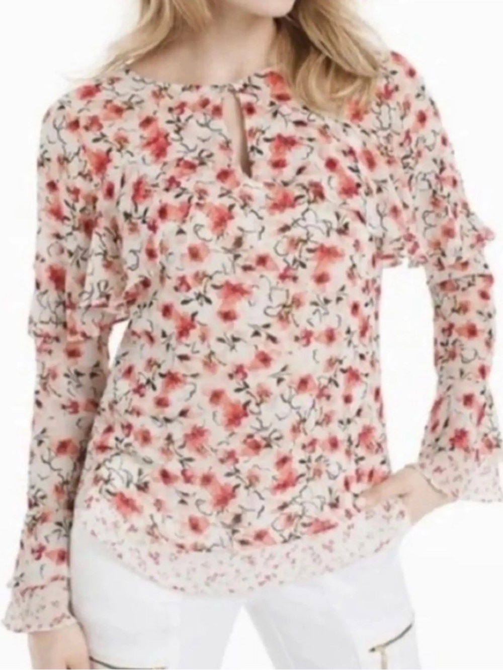 White House Black Market Sheer Calico Floral Blouse sz 4